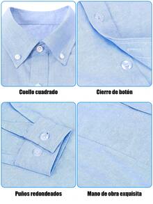 Camisa de manga larga de color azul sólido clásica para hombre, elegante de negocios casual caballerosa - Azul - Ver 4