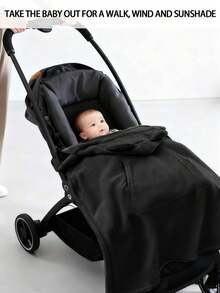 1件套婴儿推车挡风罩、婴儿车防风罩、腰凳背带防风斗篷。适用于婴儿车和背带，是冬季带宝宝外出的保暖必备品。母婴用品，冬季必备，外出旅行的理想选择，也是很棒的节日礼物。 - 墨黑色 - 查看 2
