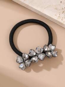 1pc/3pcs Women's Fashion Elegant Silver Rhinestone Four-Leaf Clover Hair Scrunchies, Suitable For Daily Wear, Spring/Summer, Party Outfit - Multicolor - View 6