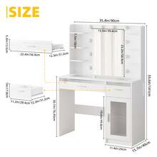 Tomnk 2 Sizes Vanity Desk With Mirror And Lights, Makeup Vanity Desk With Lights 3 Colors, Transparent Top Vanity With 2 RGB Drawers, 6 Shelves, Large Tempered Cabinet, Power Outlet, For Bedroom, White, Christmas Gift (The Light Strip Is Powered By USB) - 查看 7