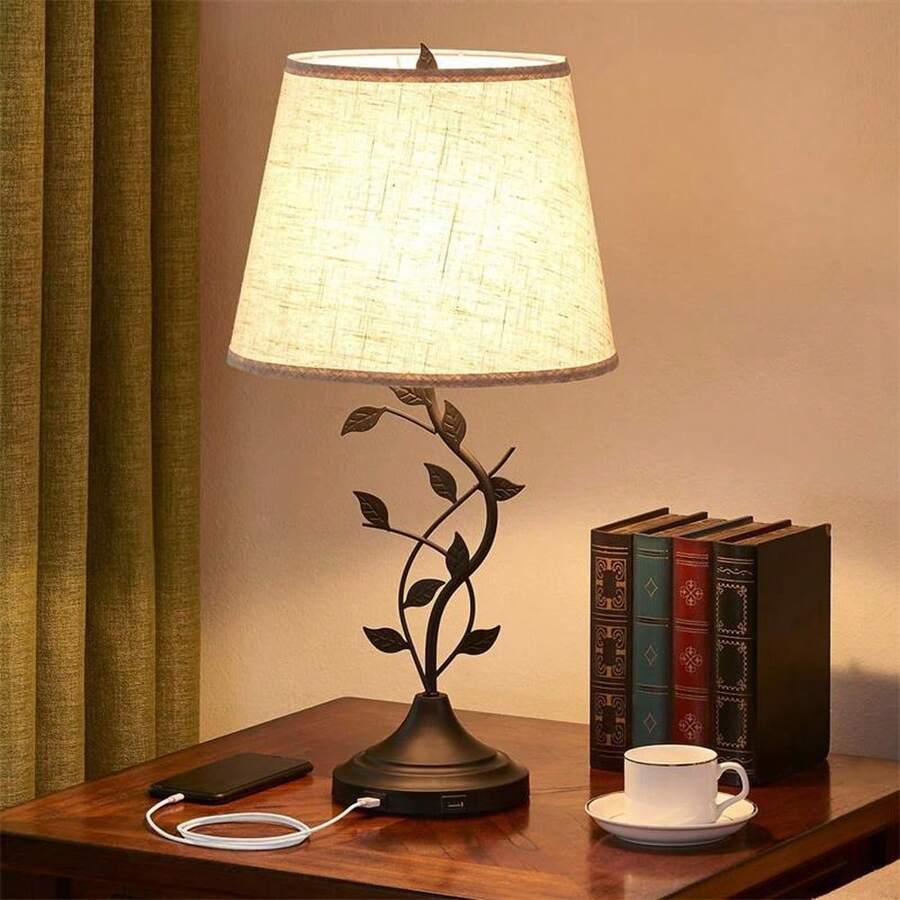 Creative Warm Table Lamp, Bedroom Bedside Lamp, Nordic Solid Wood & Fabric Decor, USB Powered, Bedroom, Study, Airbnb, LED Nightlight - 1 chiếc - Xem 1