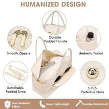 Large Women Travel Duffle Bag - Carry On Overnight Bag Weekend Travel Duffel Tote Bag Yoga Gym Bag With Wet Pocket Toiletry Weekender Overnight Bag For Travel Business Trips Sport , Personal Item Travel Bag With Shoes Compartment, Weekender Bag With Wet Pocket & USB Charging Port - Beige - View 3