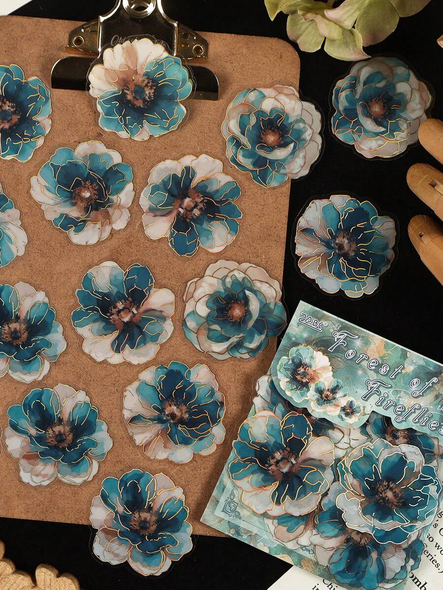 20 pezzi/confezione Adesivi colorati a tema floreale in foil, adesivi decorativi creativi e di , materiali per decorazione fai-da-te, scrapbooking e artigianato, regali per le vacanze, forniture personalizzate per scrapbooking e scuola