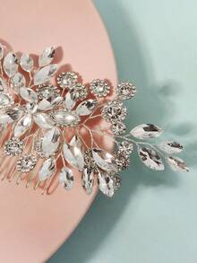 1件水晶新娘婚礼发梳银色水钻花朵新娘发饰仿珍珠婚礼发饰女士情人节配饰