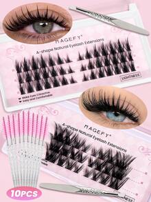 MAGEFY 24/36/66/80 piezas Pestañas de gato con rizo CC, pestañas cruzadas de zorro de estilo de dibujos animados extra largas, pinza para cejas, cabello de hada puntiagudo de dibujos animados, grupos de pestañas de zorro, pestañas de ojo de gato, extensión de pestañas naturales gruesas individuales, incluye cepillo de cejas - C - Ver 5