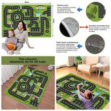 Alfombra de Juego para Coche Porttil para Nios - Alfombra de Carretera para Nios, Sala de Juegos, Tapete Ciudad Carretera, Tapete Didactico Interactivo 80x120 - Verde + 60x40cm - Ver 1