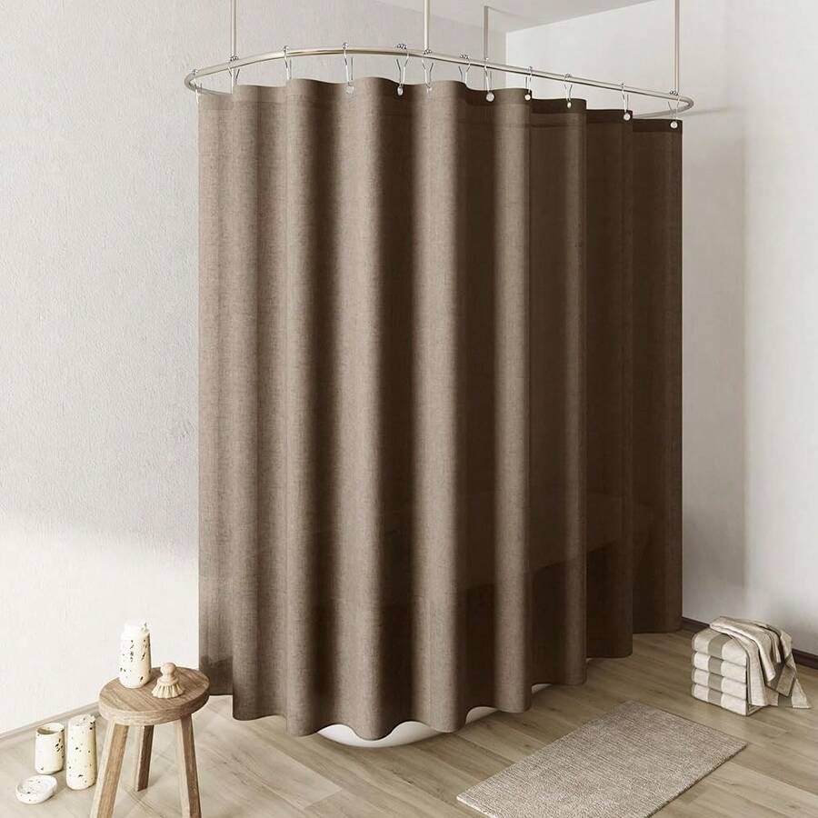 Extra Wide Taupe Linen Shower Curtain Neutral Weighted Cloth Fabric Textured Beige Farmhouse Rustic Burlap Country Style Shower Curtains For Bathroom,Light Brown,108x72 Inches Length{"Color_name":"Taupe","Size_name":"108\"Wx72\"L(Packof1)"} - 多色9 - 查看 1