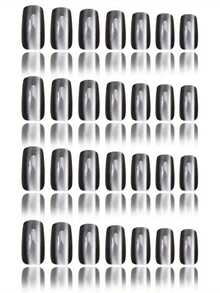 120pcs/Box Black Cat-Eye Glossy Press-On Nails,12Sizes Black Moonlight Cat Eye Square Minimalist Fashion Press-On Fake Nails,Suitable For Daily, Business, Party, Halloween, Birthday Outfit, Reusable Nail Supplies Nails