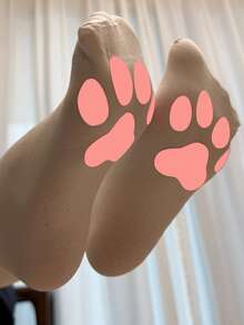 1/2 Par de Meias Soquete Sobre o Joelho com Estampa de Pata de Gato Rosa 2D, Disponível em Preto e Branco, Meias Estilo Japonês Fofo JK, Meias Altas Lolita, Adequadas para Looks Diários Adoráveis, Festas Casuais, Estilo Suave e Doce, Looks de Festa, Presentes Diários, Presentes de Aniversário