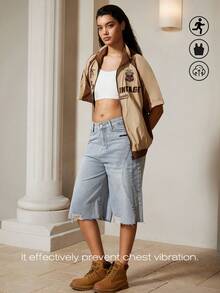 1pc Women Bust Enhancer Bra, Microshaping, Front Closure, Wire-Free Push Up Seamless Active Cropped Top - White - View 7