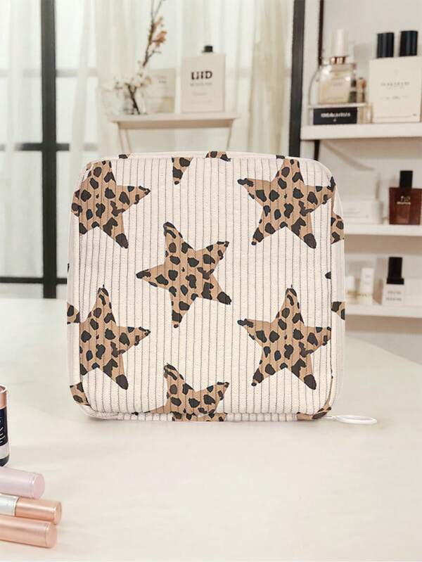 Funny Pattern Corduroy Sanitary Napkin Storage Bag, Cosmetic Organizer Pouch, Portable Makeup Bag