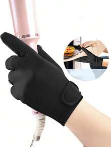 1Pc [Black Curling Glove] Black Hair Styling Curling Wand Glove | Reusable Heat Protector For Hair Dye & Curling, Long-Wearing Barber Accessory, Oil-Free, Ideal For Wavy-Textured Hair, Salon Glove, Professional Hair Accessory, Durable Glove, Hair Curlers Easy To Put On And Take Off - Multicolor - View 6