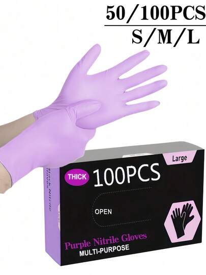 100 Stücke Einweg Premium Nitril Handschuhe, lila Nitril Handschuhe, für Haushaltsreinigung, Haar- und Nagelpflege, Haustierewaschen, DIY Basteln, Haushaltsreinigung, Küchen- und Badezimmerreinigung (ohne Verpackungsbox)