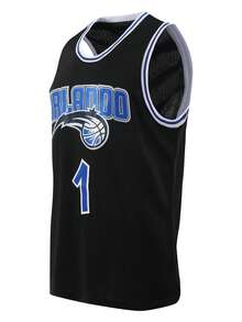 1pc Men's Embroidered Basketball Jersey Sleeveless V-Neck T-Shirt, Casual Sports Top For Party - Black - View 2