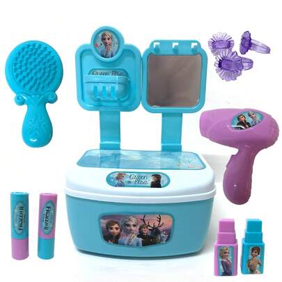 Disney 冰雪公主化妆玩具便携化妆箱套装，儿童化妆玩具套装。女孩便携化妆箱玩具套装，现代儿童玩具礼物。