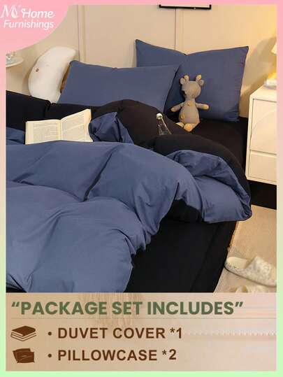 3件套海军蓝和黑色床上用品套装，1个羽绒被套和2个枕套，柔软舒适的家纺，柔软亲肤，多种颜色可选，适合男女宿舍，简约时尚的家居装饰，柔软舒适的卧室床上用品，时尚套装，可机洗，无填充物