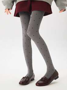 Women's Autumn Grey Polka Dot Elastic Skinny Tights, Fashionable Anti-Pilling, High Waist, Suitable For Casual Daily Wear, Paired With In Autumn, Cozy - Grey - View 3