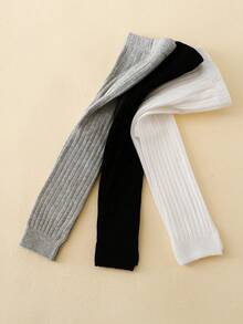 3pcs Kids Elastic Waist Cropped Leggings, Stirrup Dance Tights - Black and White - View 8