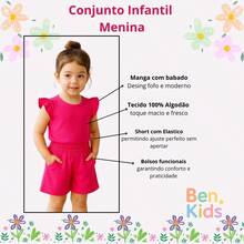 Conjunto Infantil Menina Algodão Manga Blusinha Manga Babado Short Elástico Bolso Conforto Verão Ben Kids Dia a Dia - Lilás - Visão 8