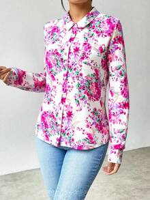 Camisa floreada manga negra ideal para eventos especiales y todas las temporadas. - Rosa - Ver 2