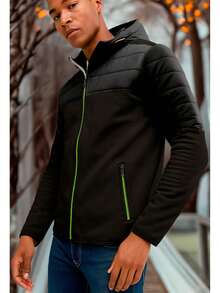 Chamarra para hombre con capucha y cierre frontal, diseño moderno casual ideal para climas fríos, perfecta para combinar con jeans o looks urbanos de temporada Comodidad y Estilo Activo Capucha Con Cremallera - Negro - Ver 3