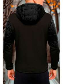 Chamarra para hombre con capucha y cierre frontal, diseño moderno casual ideal para climas fríos, perfecta para combinar con jeans o looks urbanos de temporada Comodidad y Estilo Activo Capucha Con Cremallera - Negro - Ver 4