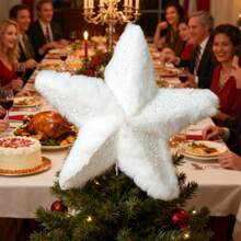 クリスマスツリーのスタートッパー、ふわふわの光沢のあるツリートッパー、ホリデーウィンターパーティーの季節の装飾 - ホワイト - チェックする 2