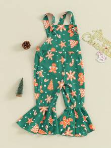 Toddler Baby Girl Christmas Outfit Gingerbread Man Suspender Romper Jumpsuit Overalls Bell Bottom Pants Fall Clothes