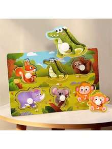 1pc Children's Cognitive Puzzle, Montessori Early Education Wooden Toy, Fruit & Animal Matching Mushroom Nail Puzzle - Multicolor - View 5