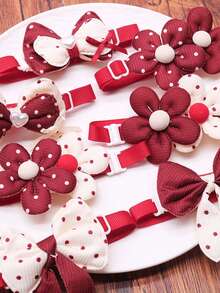 6件套创意红色花卉宠物领结，适合小型犬猫，是情人节主题婚礼和万圣节的完美之选，款式多样。