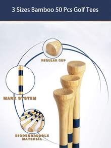 Paquete de 50 Piezas de Tees de Golf de 3 Tamaños de Madera de Bambú, Soporte talla grande Duradero y Estable para Bolas de Golf, Accesorios de Golf al por Mayor Personalizados, Envío Directo