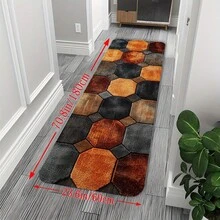 1pc Orange And Black Octagon Pattern Runner, Long Rug, Bathroom, Non-Slip Running Carpet, Bedside/Sofa Area Rugs, Kitchen Floor Mats, Washable Indoor Decorative Rug, Suitable Bathrooms, Bathtub Side, Hallway, Balcony, Bedroom, Entryways, Outdoor, Home Aesthetic Graduation Season Decoration - 黑色 - 查看 2