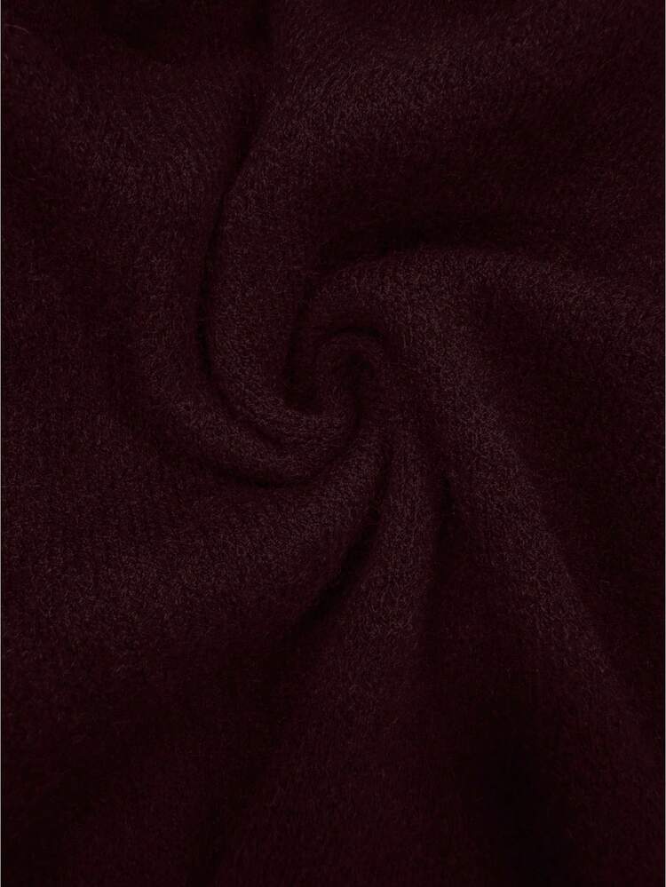 Women's Casual Slim Fit Solid Color V-Neck Drop Shoulder Metal Button Hem Slit Long Sleeve Knit Cardigan Loose Outerwear, Spring/Summer/Autumn - Burgundy - View 9