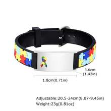 1pc Personalized Laser Engraved Colorful Autism Puzzle Logo Stainless Steel & Silicone Adjustable Bracelet, Autism Awareness Jewelry, Personalized Wrist Bands - Style 3 - View 5