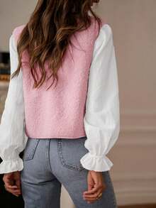 1pc Solid Color Pink Vest Jacket, Everyday Wear, New Autumn/Winter & All Season Design Summer - Pink - View 2