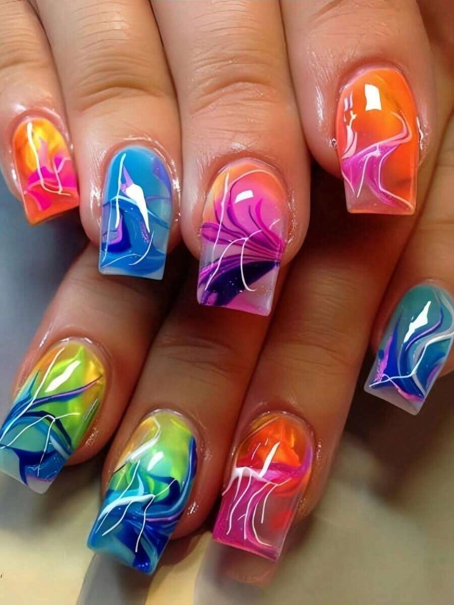 Nails Press On Nails Nail Supplies Update Your Image And Show The Charm Of Your Fingertips. Medium And Rectangular Nail Patches, Golden Nail Patches, Leopard Print Nail Patches, Summer Popular Fake Nail Patches - Nhiều màu - Xem 1