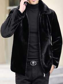 Men'S Fashion Faux Mink Coat Luxury Coat Thick Warm Lapel Collar Fashionable Solid Color Fur Jacket Autumn/Winter