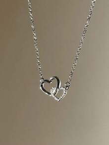 1pc Double Ring Heart Design Tender And Sweet Pendant Necklace With Cubic Zirconia Valentines,Mom,Mother,Mother's Day,Gift - Vàng 2 - Xem 1