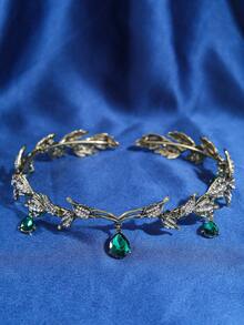 1pc Crystal Queen Crown Headband, Rhinestone Bridal Wedding Hair Accessories, Vintage Leaf Rhinestone Headpiece Pendant Hairband, Suitable For Women Princess Performance, Party, Halloween Costume, Bridesmaids Gifts, Coronas, Tiara