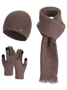 3 件套女士冬季针织帽、围巾和手套套装，带耳罩的保暖无檐小帽 - A - 查看 16