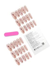 30 Pieces Press On Nails Almond/Gilded Pattern Printed Removable Fake Armor Plate/Perfectly Fitting Acrylic Fake Nail Set, Including 1 Jelly Glue And 1 Nail File, Suitable For Women's Daily Work, Study, And Gatherings In Autumn And Winter Nail Products Suitable For Gatherings, Festivals , And Daily Use