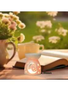 Exquisite Mini Aromatherapy Stove, White Hollow Ceramic Stove, 2.7 Inches X 3.4 Inches, Flower Love Moon Star Aromatherapy Stove Candlestick, Heating Candlestick, Essential Oil Stove Aromatherapy, Aromatherapy, Suitable For Families, Valentine's Day, Parties, Christmas Parties, Autumn, Festivals, Winter