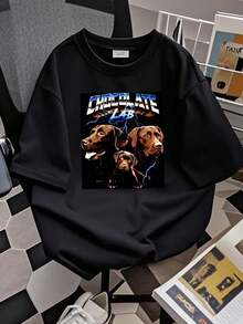 180g pure Cotton Brown Labrador Chocolate Lab Retro 80s Glam Heavy Metal T Shirt for Dog Owner Breathable streetwear Print Round Neck Short Sleeve Soft Comfortable fashion women female graphic T-Shirt For Women Casual Stretched designer clothes Casual Unisex Versatile - Negro - Ver 3