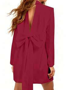 女士休闲连衣裙，黑色宽松优雅派对礼服，露背蝴蝶结设计，轻盈鸡尾酒会礼服，适合婚礼穿着。 - 紅色 - 查看 3