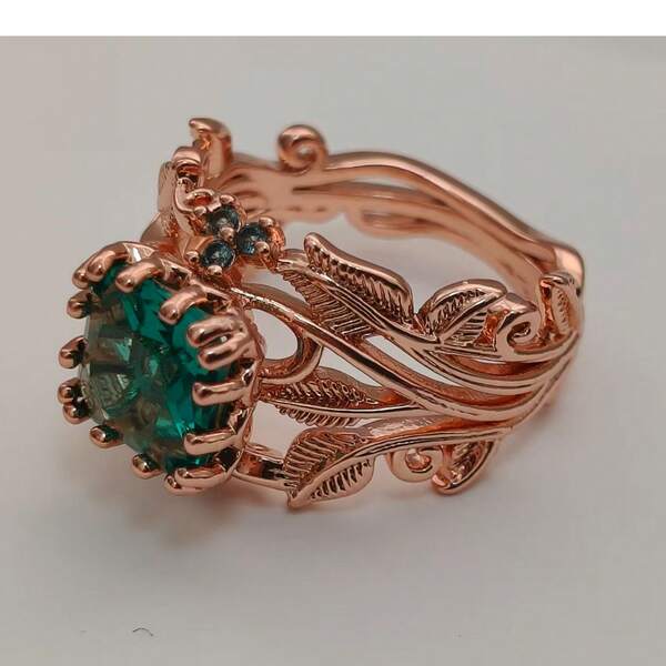 1pc Elegant Luxury Copper-Plated Fairy Engagement Ring And Women's Wedding Ring, Featuring Perfect Blue Cubic Zirconia, Suitable For Ladies And Girls, Size 6-12, Vintage Jewelry Gift For Birthday, Wedding, Christmas, Daily Wear | Vine Leaf Design Ring, Party Jewelry