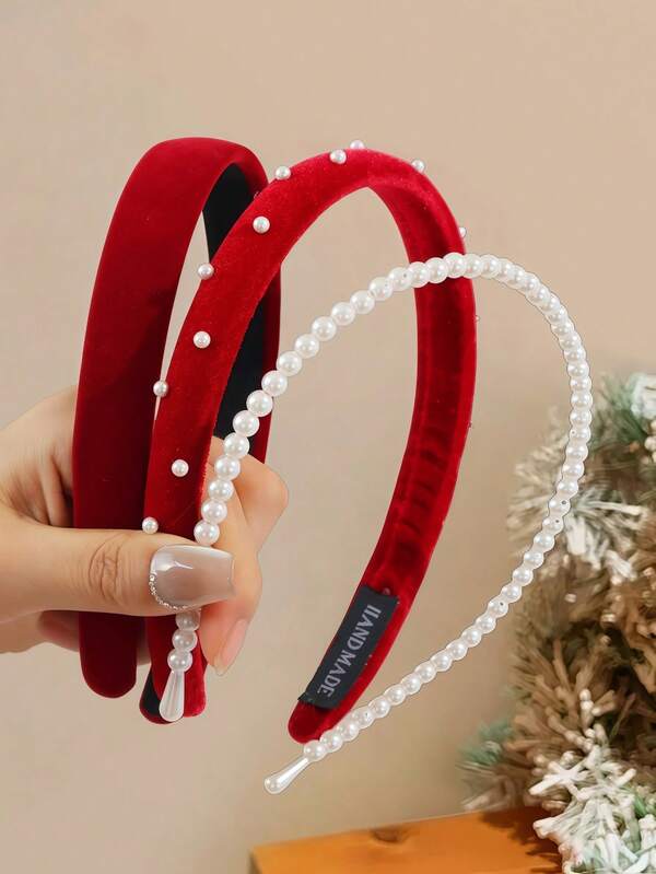 3 件套百搭优雅天鹅绒珍珠海绵头带套装，适合各种场合