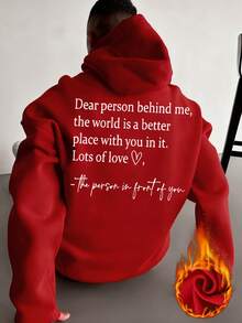 K-GLORY Men's Casual Versatile Healing Warm Slogan Print Kangaroo Pocket Hoodie Sweatshirt, Suitable For Couples, Autumn/Winter - Red - View 5