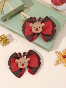 2 piezas Decoraciones navideñas Lazos de tela de colores para el cabello, Accesorios de astas y orejas de ciervo, Moños para el cabello, Hebillas de cabello lindas para niñas y adolescentes, Regalos de otoño e invierno