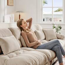 3 Seater Modular Corner Sofa With Deep Seat, Comfortable Upholstered Chenille Sofa Bed For Living Room, Apartment, Studio, Office, Light Brown Chenille - 米色 - 查看 5