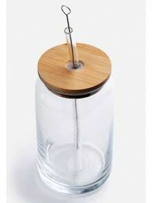 SELECTSHOP Set De 4 Vaso Tipo Lata De Vidrio Con Tapas Popotes De Vidrio Y Cepillo De Limpieza Vasos para Cerveza Taza de Café Helado Vasos de Cóctel Adecuados para Agua Jugo Sodaé Regalo (Set De 4) - Juego de 6 piezas - Ver 11